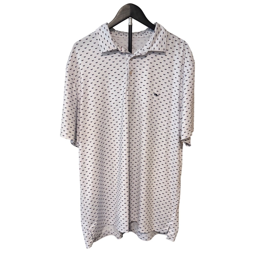 Vineyard Vines Mens XL On-The-Go Sankaty Polo White USA Flag Whale Print Shirt